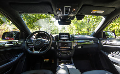 The interior of the black luxury car