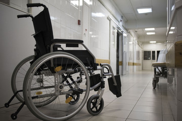 Obraz na płótnie Canvas Wheel chair at corridor of hospital.