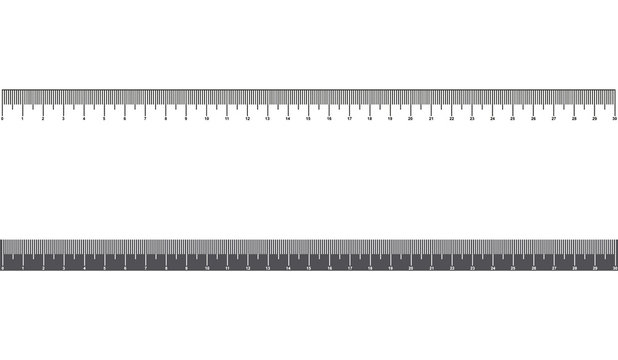Ruler 30cm. Tool or scale of measurement. School supplies. Metal ruler in millimeters.