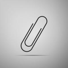 Paper clip icon isolated on grey background. Flat design. Vector Illustration