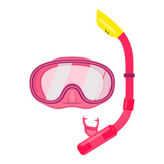 Collection for scuba diving or snorkeling. Scuba mask, snorkel. Abstract concept, red color, set of icons. Vector illustration on white background.