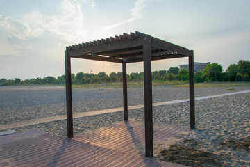 Wooden shelter on the beach 