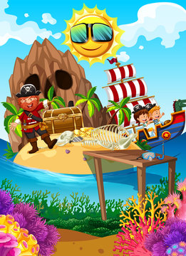 Pirate on an Island with treasure