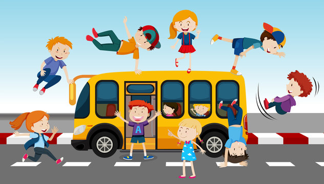 School Bus and Students