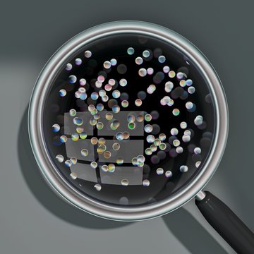 Particles through a magnifying glass, illustration