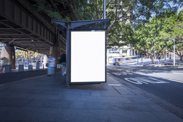 Lightbox advertisement next to the Sydney city bus stop in Australia