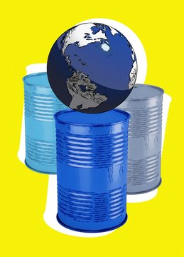 Oil barrels and planet earth, illustration