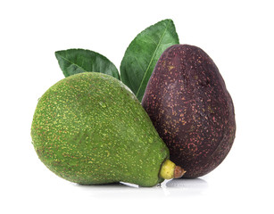 Avocado with leaf isolated on white