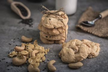 freshly baked cookies on rustic wooden table