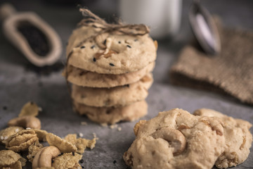 freshly baked cookies on rustic wooden table