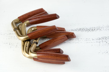 Vintage wooden brass door handles