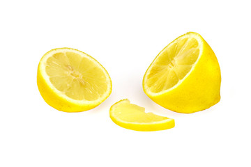 sliced lemon with a slice on a white background