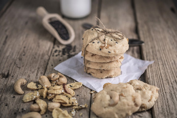 freshly baked cookies on rustic wooden table