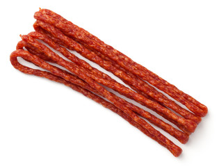 Thin Smoked Sausage Isolated on White Background