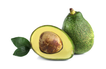 Avocado with leaf isolated on white