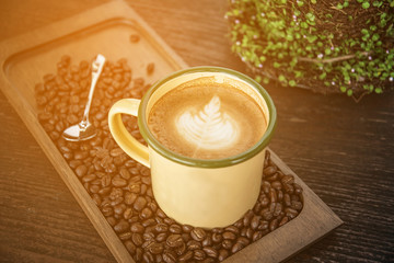 coffee latte with coffee beans