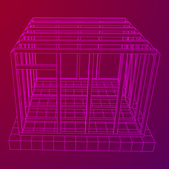 Abstract architecture building. Plan of modern framing house. Wireframe low poly mesh construction.
