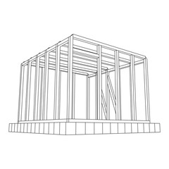 Abstract architecture building. Plan of modern framing house. Wireframe low poly mesh construction.