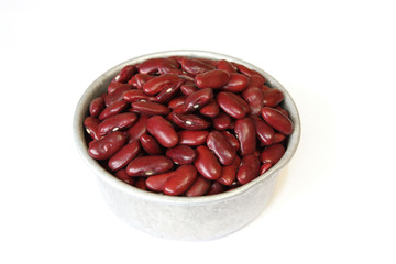 red kidney bean in aluminum cup isolated on white background
