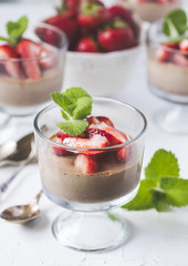 Chocolate Panna Cotta with strawberries