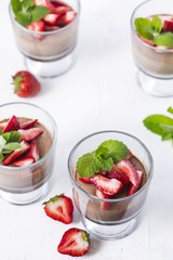 Chocolate Panna Cotta with strawberries