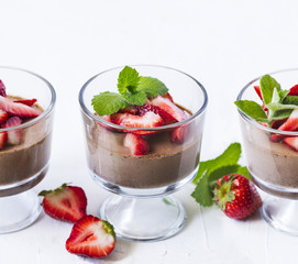 Chocolate Panna Cotta with strawberries