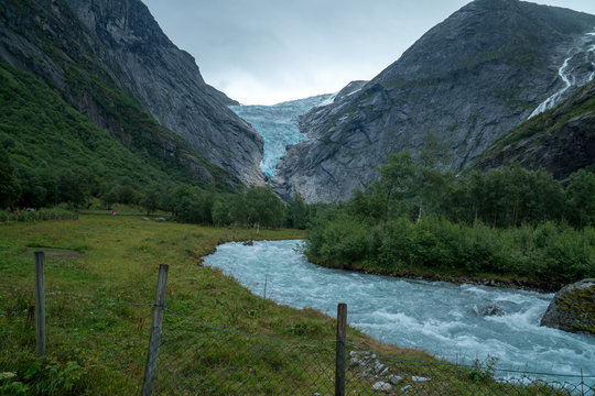 global warming glacier. briksdal glacier in Briksdalbreen, norway