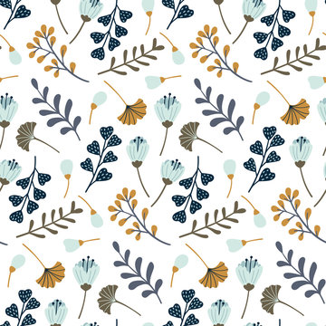 Modern seamless pattern with leaves, flowers and floral elements. Autumn pattern design. Good for printing. Vector wallpaper.
