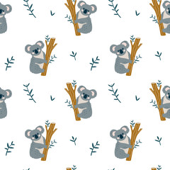 Seamless modern childish pattern with cute Коаlа bear. Creative kids texture for fabric, wrapping, textile, wallpaper, apparel. Vector illustration