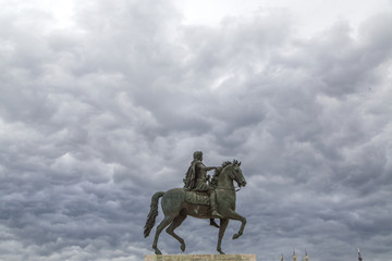 Obraz premium Statue of Louis. In the centre of Place Bellecour(Lyon-France) stands an equestrian statue of King Louis XIV, erected by Lemot in 1825.