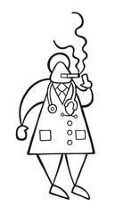 Vector cartoon doctor man standing and smoking cigarette