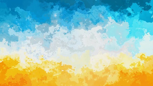 abstract animated stained background seamless loop video - watercolor effect - blue sky over hot yellow beach color