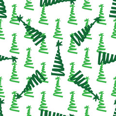 Christmas tree green painting ink. Doodle. Seamless pattern - 212349909