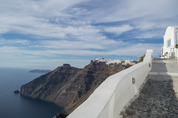 Fototapeta premium Whitewashed Houses on Cliffs with Sea View in Fira, Santorini, Cyclades, Greece