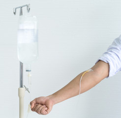 Asian male showing and demonstrate how to infusion drip in doctor class by infusion drip himself on...
