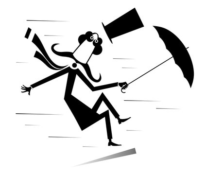 recommend clip art: Strong wind and a long mustache man lost his hat and try to keep an umbrella isolated on white illustration