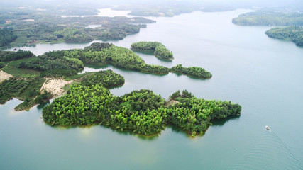 Aerial photos of the tianzi lake and islands in anhui province, China.