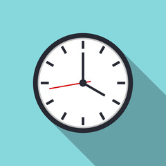Clock icon vector with shadow for website design in flat style. Office clock icon. Four o'clock. Vector illustration, eps10