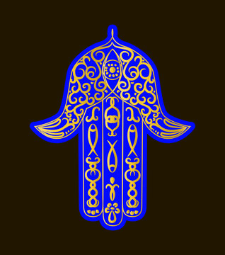 Hand drawn Ornate amulet Hamsa Hand of Fatima, vector for t-shirt, print, card	