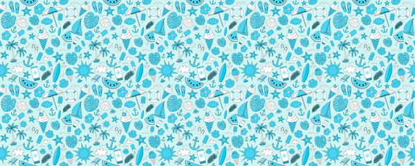 Seamless pattern with summer elements - concept of warpping paper. Vector.