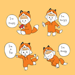 Cartoon cute baby wearing a fox suit vector.