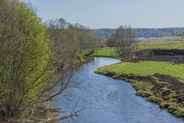 Obraz premium Spring river and blue sky