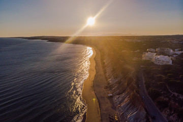 Top view aerial photo from flying drone of an beautiful sea landscape, Portugal