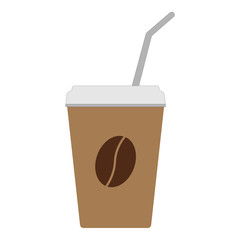 Paper coffee cup with lid and drinking straw. Vector.