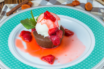 Chocolate cake with ice cream