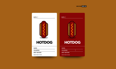 Hot Dog Vector Illustration Name Card with Calories and Best Before Date Template