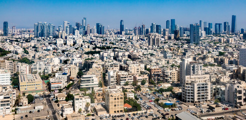Aerial  view of  old buildings and new skyscrapers inTel Aviv, Israel.