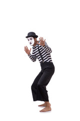 Young mime isolated on white background