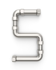 Alphabet made of Metal pipe, number 5. 3D illustration