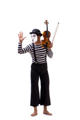 Mime playing violin isolated on white